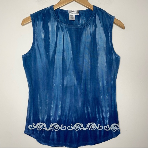 Gramicci Women's Vintage Tank Top Ribbed Cotton Blend Size L Tye Dye Blue USA - Picture 8 of 10